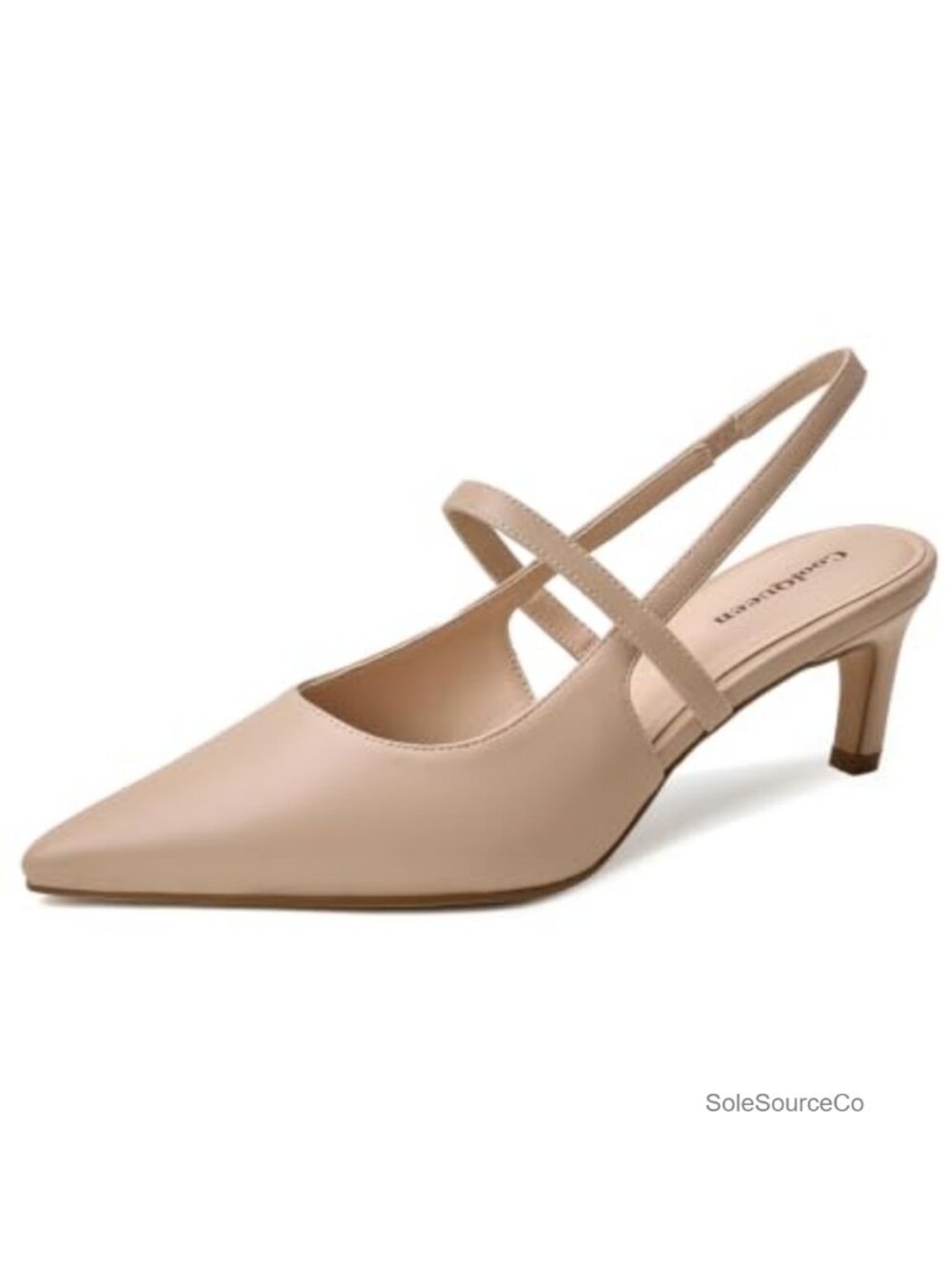 Kitten Heel Slingback Pumps Faux Leather Pointed Toe Office Heels